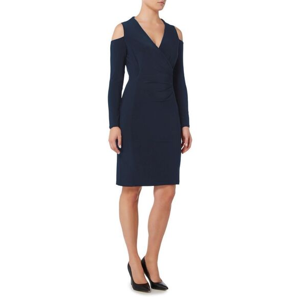 New! RALPH LAUREN Women's Cold-Shoulder Jersey Sheath Dress Navy Blue Size 6 - Picture 1 of 6